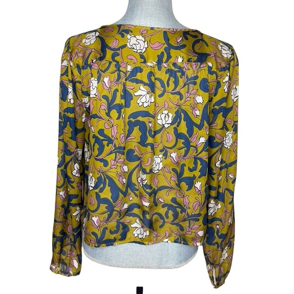 LOFT Floral Print Blouse - Olive Green Pink Navy Long Sleeve Tie Neck Boho
Top M - Picture 4 of 10